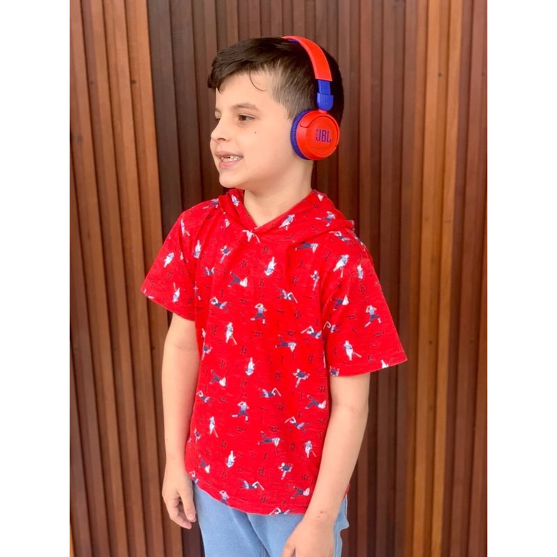 fone de ouvido jbl bluetooth infantil jr 310 bt vermelho com azul crianca com adesivos 2640