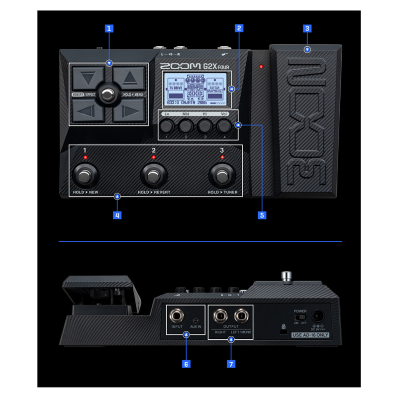 Pedaleira para Guitarra Zoom G2X Four com Modulo de Efeitos