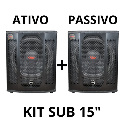Kit Sub 15 Pol. Leacs Ativo 600W RMS + Passivo 350W RMS SLI INVOKED