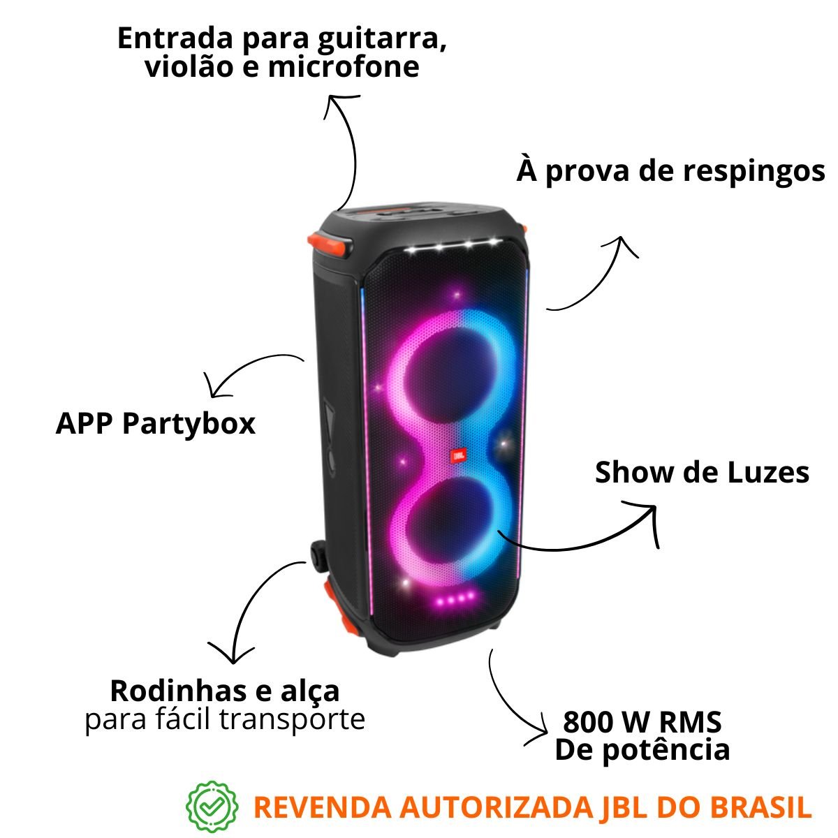 Caixa de Som JBL Partybox 710 800W RMS Preto Com Leds Bivolt