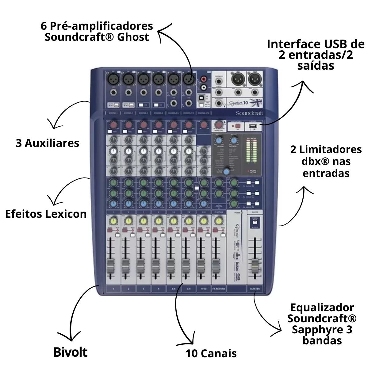 Mesa de Som Soundcraft 10 Canais Signature 10 Bivolt
