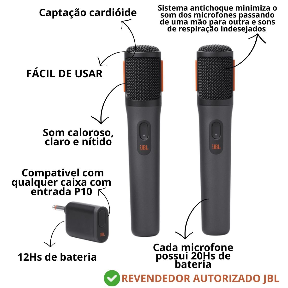 Kit de Microfone JBLPartybox WIRELESS MIC Com Bateria (par)
