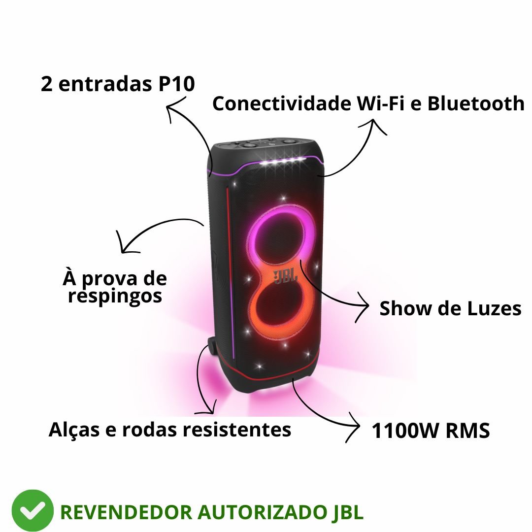 Caixa de Som JBL Partybox Ultimate Portátil 1100W RMS Wi-Fi e LED